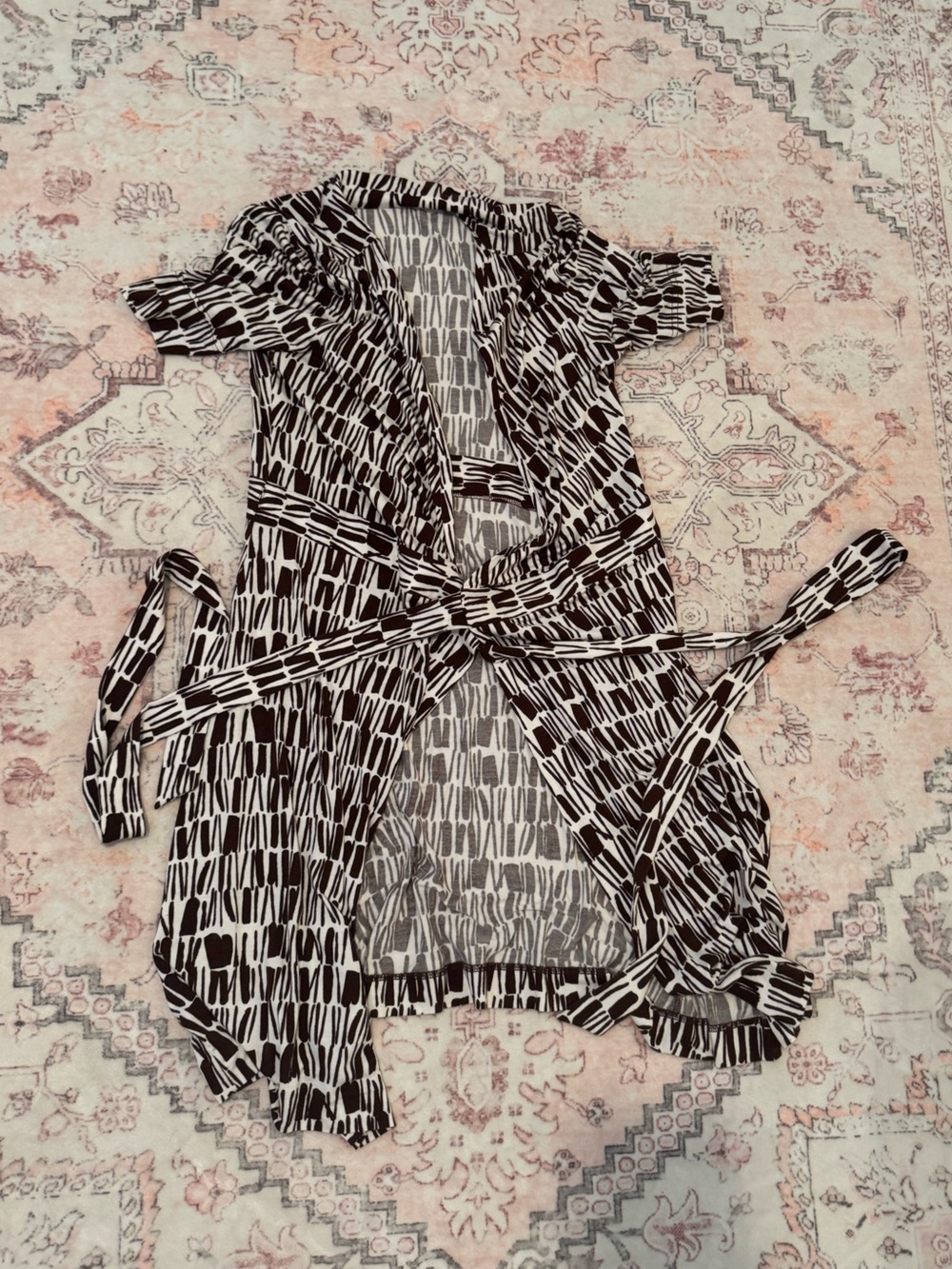 Brown & White Patterned Wrap Dress